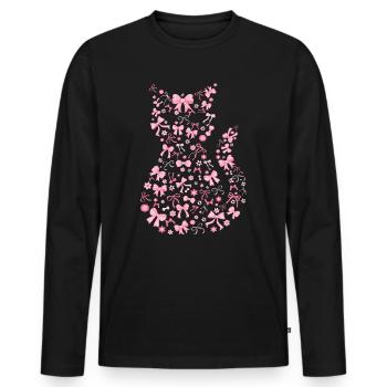 Süße rosa Katze Flirty Schleife Geschenk - Männer Premium Bio Langarmshirt - Schwarz - Vorne - Nico (187cm)