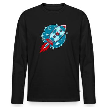 Rétro-fusée Planète Spatial Raumfahrt Sci-fi - T-shirt manches longues Premium bio Homme - noir - Devant - Nico (187cm)