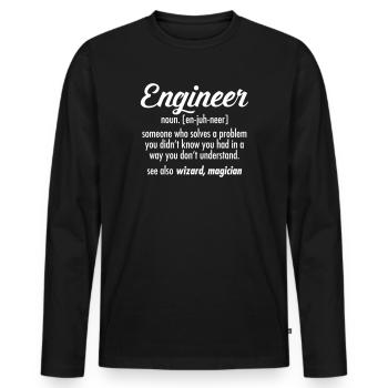 Geek | Engineer - Definition - Männer Premium Bio Langarmshirt - Schwarz - Vorne - Nico (187cm)