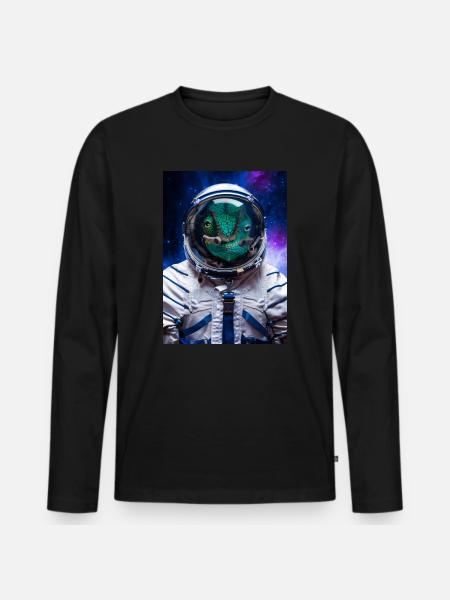 Panther Chameleon Spaceman Astronaut - Men's Premium Organic Long Sleeve Shirt - black