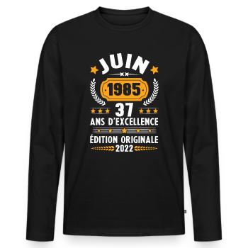 Anniversaire 37 Ans Pour Née En Juin 1985 Humour - T-shirt manches longues Premium bio Homme - noir - Devant - Nico (187cm)