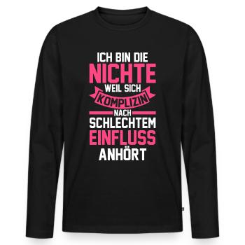 Nichte - Männer Premium Bio Langarmshirt - Schwarz - Vorne - Nico (187cm)