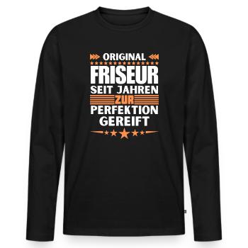 Coiffeur mûri à la perfection - T-shirt manches longues Premium bio Homme - noir - Devant - Nico (187cm)
