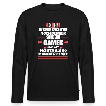 Weder Dichter noch Denker, sondern Gamer - Männer Premium Bio Langarmshirt - Schwarz - Vorne - Nico (187cm)