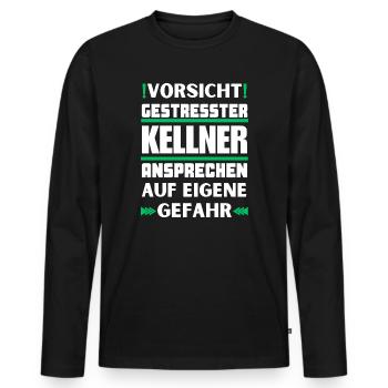 Gestresster Kellner nicht ansprechen! - Männer Premium Bio Langarmshirt - Schwarz - Vorne - Nico (187cm)