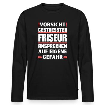 Gestresster Friseur nicht ansprechen! - Männer Premium Bio Langarmshirt - Schwarz - Vorne - Nico (187cm)