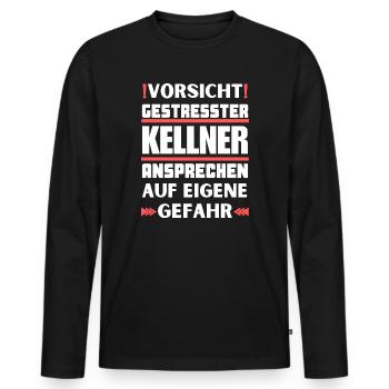 Don't talk to a stressed waiter! - Men's Premium Organic Long Sleeve Shirt - black - Front - Nico (187cm)