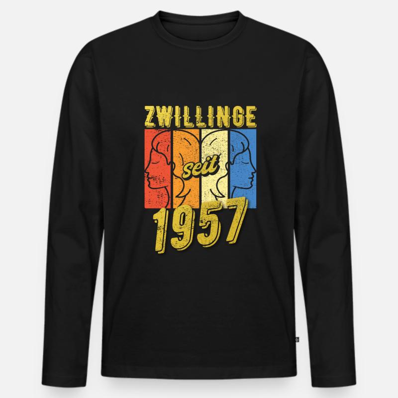 Zwillinge Sternzeichen 1957 Geschenk - Männer Premium Bio Langarmshirt - Schwarz