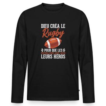 dieu créa le rugby pour que les footballeurs aient - T-shirt manches longues Premium bio Homme - noir - Devant - Nico (187cm)