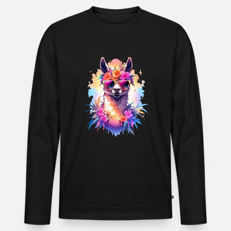 Lama - Männer Premium Bio Langarmshirt - Schwarz