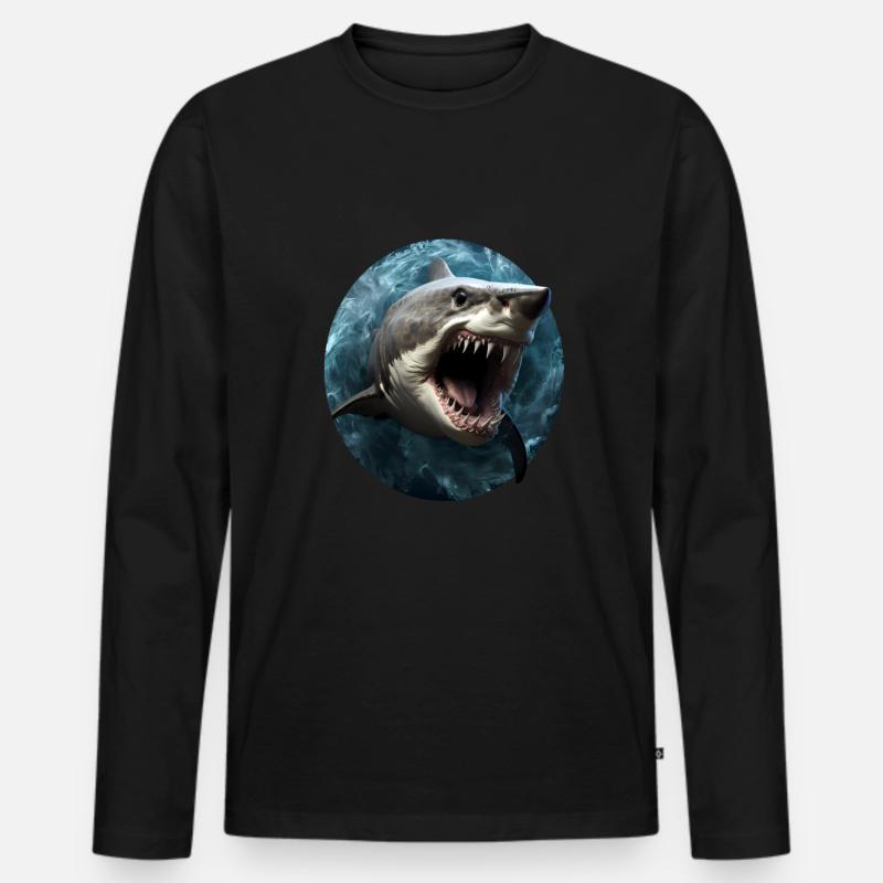 Hai - Männer Premium Bio Langarmshirt - Schwarz