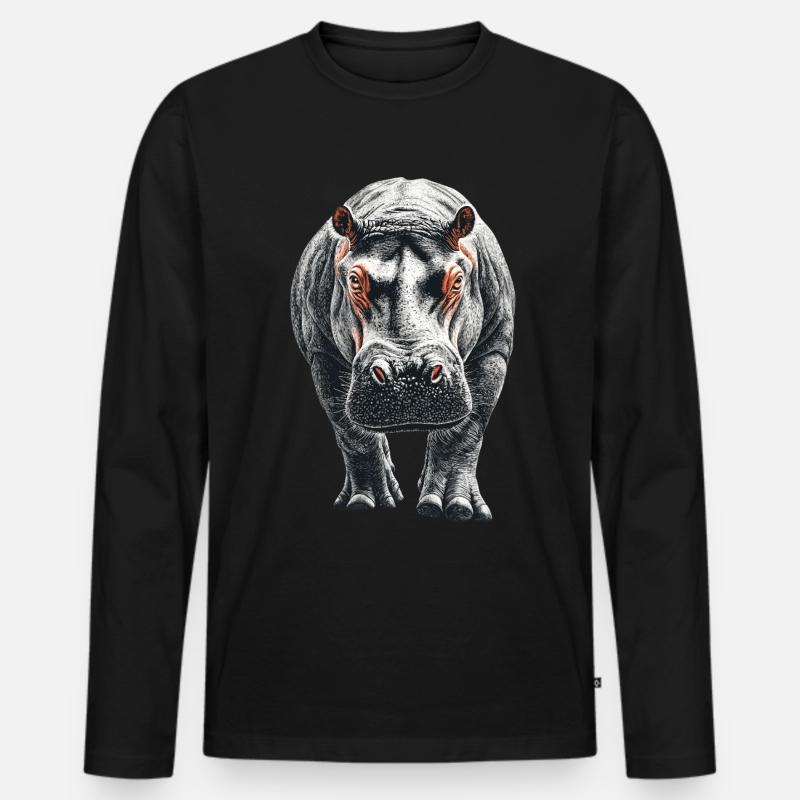 Nilpferd - Männer Premium Bio Langarmshirt - Schwarz