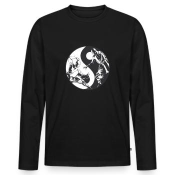 Yin et Yang symbole avec Shaolin Kung Fu combattants - T-shirt manches longues Premium bio Homme - noir - Devant - Nico (187cm)