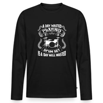 Drum Set A Day Playing Drum Set - Men's Premium Organic Long Sleeve Shirt - black - Front - Nico (187cm)