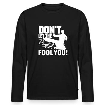 Karate Karate Don't Let The Ponytail Fool You - Men's Premium Organic Long Sleeve Shirt - black - Front - Nico (187cm)
