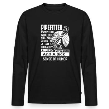 Pipefitter Pipefitter Sense of Humor - Men's Premium Organic Long Sleeve Shirt - black - Front - Nico (187cm)
