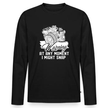 Photographer Photographer Warning - Men's Premium Organic Long Sleeve Shirt - black - Front - Nico (187cm)