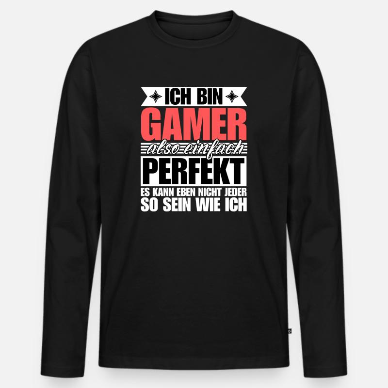 Perfekter Gamer - Männer Premium Bio Langarmshirt - Schwarz