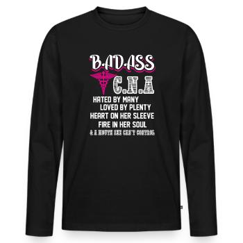 CNA Badass CNA - Men's Premium Organic Long Sleeve Shirt - black - Front - Nico (187cm)