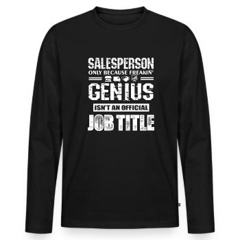 Salesperson Job Title - Men's Premium Organic Long Sleeve Shirt - black - Front - Nico (187cm)