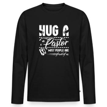 Pastor Hug A Pastor - Men's Premium Organic Long Sleeve Shirt - black - Front - Nico (187cm)