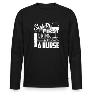 Nurse Drink With A Nurse - Men's Premium Organic Long Sleeve Shirt - black - Front - Nico (187cm)