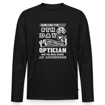 Optician God Created Optician - Men's Premium Organic Long Sleeve Shirt - black - Front - Nico (187cm)