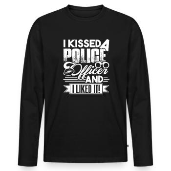 Police Officer I Kissed A Police Officer - Men's Premium Organic Long Sleeve Shirt - black - Front - Nico (187cm)