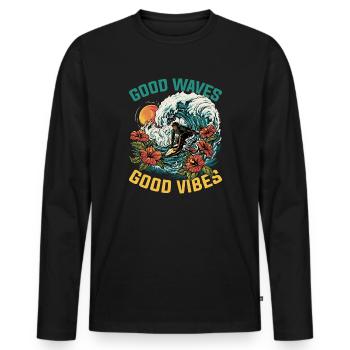 Surfeur Surfing Cadeau Fleurs Sun Surfing - T-shirt manches longues Premium bio Homme - noir - Devant - Nico (187cm)