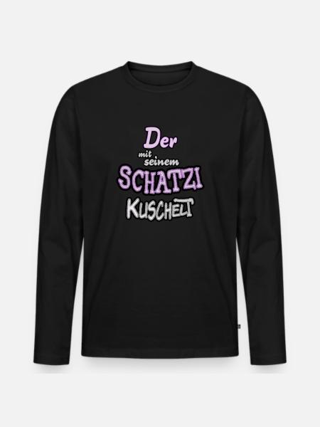 Schatzi kuscheln lustiger Spruch - Männer Premium Bio Langarmshirt - Schwarz
