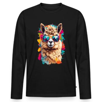 Lama cool: Beastly mignon avec des lunettes de soleil - T-shirt manches longues Premium bio Homme - noir - Devant - Nico (187cm)