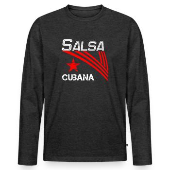 Salsa Cubana blanc - Salsa Dance Shirt - T-shirt manches longues Premium bio Homme - anthracite chiné - Devant - Nico (187cm)