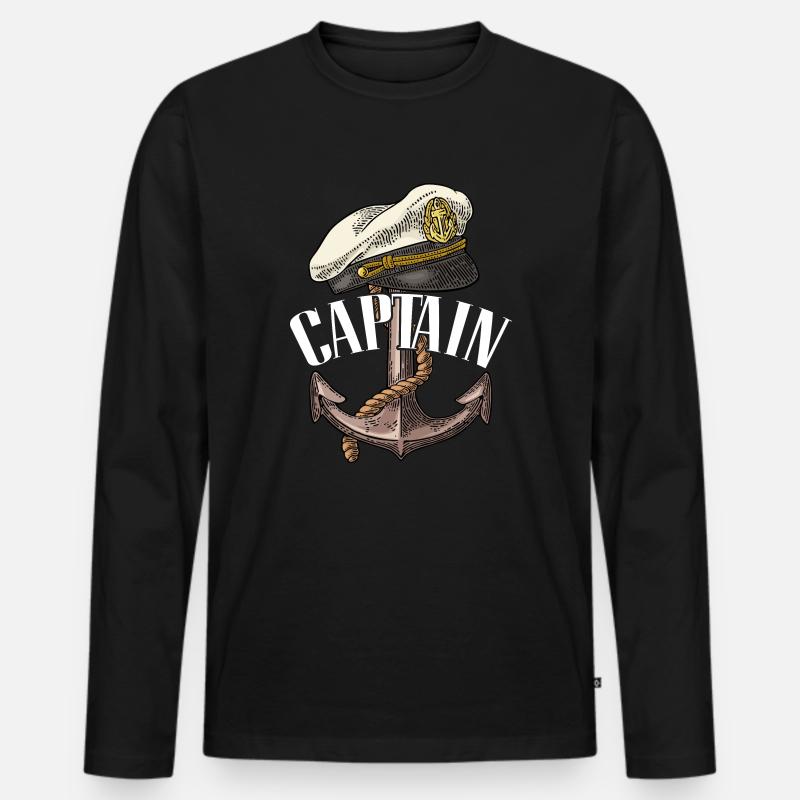 Kapitän - Männer Premium Bio Langarmshirt - Schwarz