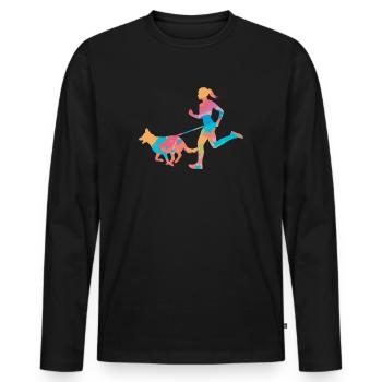 Course de canicross de fond avec des chiennes - T-shirt manches longues Premium bio Homme - noir - Devant - Nico (187cm)