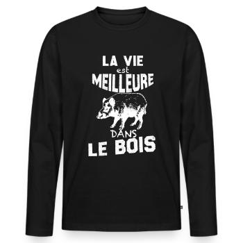 La Belle Vie D'un Homme Chasseur Dans Le Bois - T-shirt manches longues Premium bio Homme - noir - Devant - Nico (187cm)