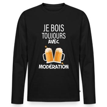 Apéro Modération Humour Bière - T-shirt manches longues Premium bio Homme - noir - Devant - Nico (187cm)