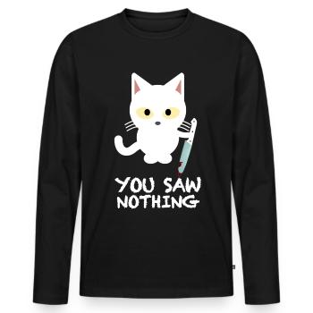 Vous n’avez rien vu | Chat, couteau - T-shirt manches longues Premium bio Homme - noir - Devant - Nico (187cm)