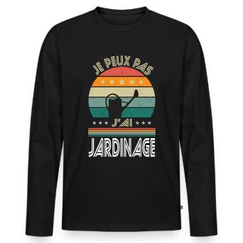 Je peux pas j'ai Jardinage - Idée Cadeau Jardinier - T-shirt manches longues Premium bio Homme - noir - Devant - Nico (187cm)