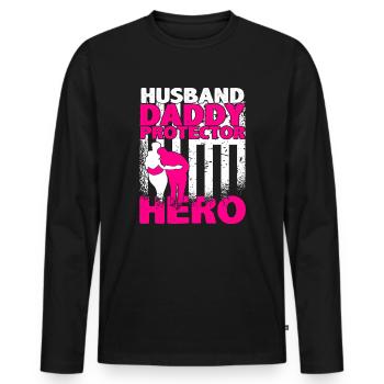 Mari Papa Protecteur Héros Vétéran du Drapeau Américain - T-shirt manches longues Premium bio Homme - noir - Devant - Nico (187cm)