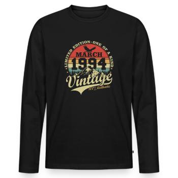 March 1994 Vintage Vintage Birthday Gift - Men's Premium Organic Long Sleeve Shirt - black - Front - Nico (187cm)