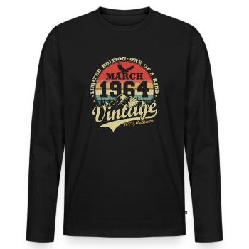 March 1964 Vintage Vintage Birthday Gift - Men's Premium Organic Long Sleeve Shirt - black - Front - Nico (187cm)