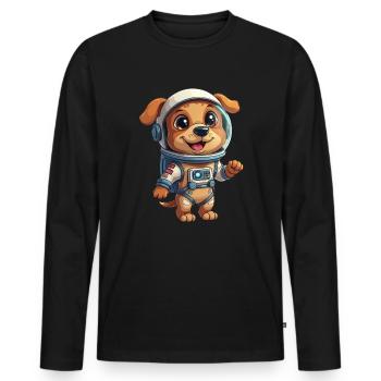 Dessin animé Astronaute Chien - T-shirt manches longues Premium bio Homme - noir - Devant - Nico (187cm)