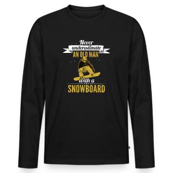 never underestimate an old man with a snowboard - Men's Premium Organic Long Sleeve Shirt - black - Front - Nico (187cm)