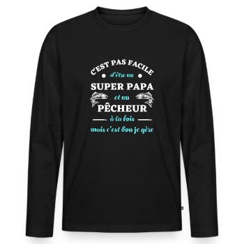 t shirt super papa pecheur humour peche homme - T-shirt manches longues Premium bio Homme - noir - Devant - Nico (187cm)