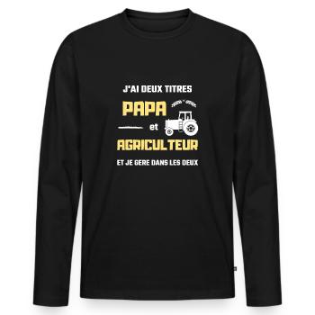 t shirt papa agriculteur humour agricole homme - T-shirt manches longues Premium bio Homme - noir - Devant - Nico (187cm)