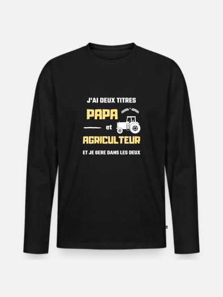 t shirt papa agriculteur humour agricole homme - T-shirt manches longues Premium bio Homme - noir