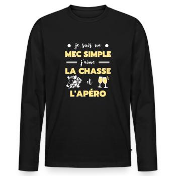 t shirt mec simple chasse apero humour chasseur - T-shirt manches longues Premium bio Homme - noir - Devant - Nico (187cm)