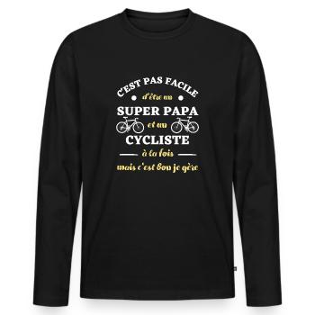 t shirt super papa cycliste humour velo homme velo - T-shirt manches longues Premium bio Homme - noir - Devant - Nico (187cm)