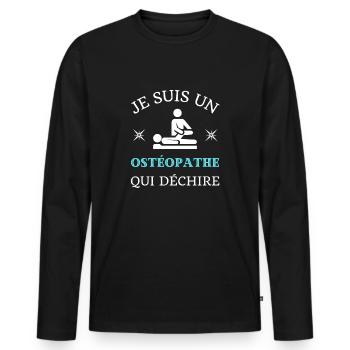 t shirt osteopathe qui dechire humour osteopathie - T-shirt manches longues Premium bio Homme - noir - Devant - Nico (187cm)