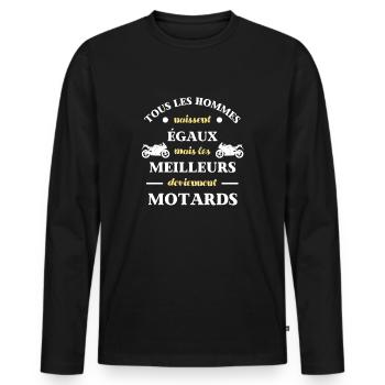 t shirt meilleur motard humour moto homme motards - T-shirt manches longues Premium bio Homme - noir - Devant - Nico (187cm)